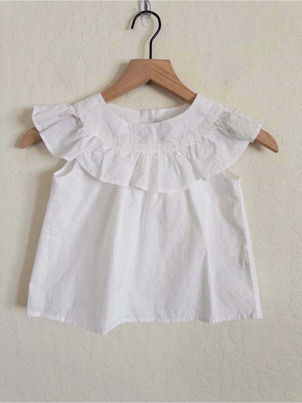 Janie and Jack 100% Cotton White Ruffle Lace Trim Short Sleeve Button Back Top 5
